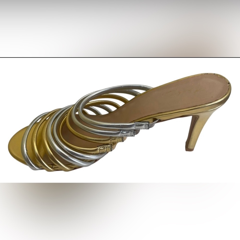 Thalia Sodi Gold & Silver Metallic Strappy Dress Sandals/Mules/Heels. Sz. 10 - Picture 5 of 6